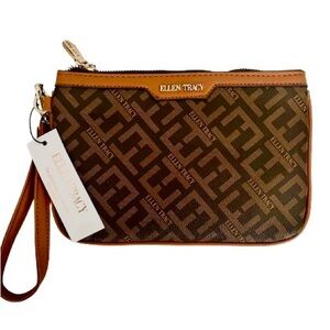NWT Ellen Tracy Cognac Logo Wristlet